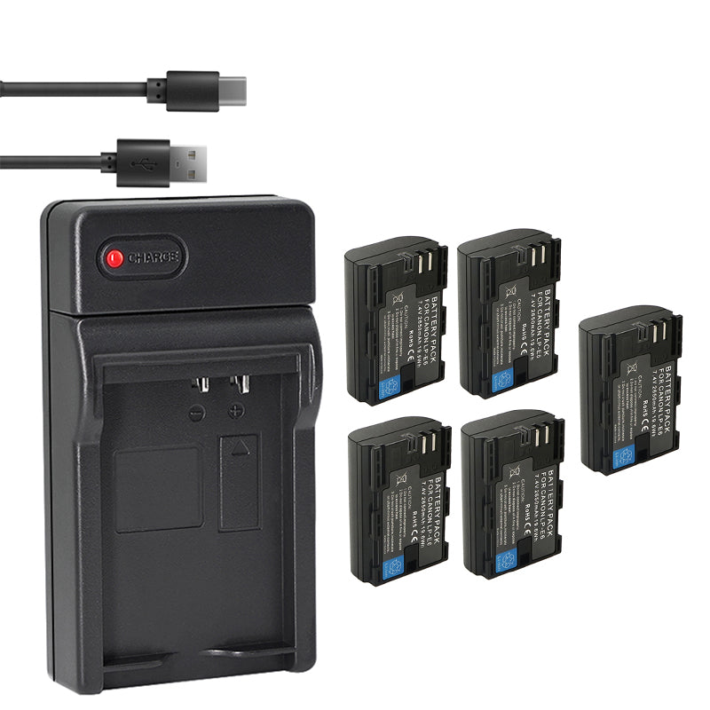 2-Pack of LP-E6N Batteries and Battery Charger for Canon EOS R, 90D, 60D, 70D, 80D, 5D II, III, IV, 6D, 7D, 7D Mark II, XC10, XC15 Cameras