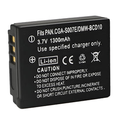 For Panasonic CGA-S007 Battery DMC-TZ1, DMC-TZ2, DMC-TZ3, DMC-TZ4, DMC-TZ5, DMC-TZ11 1300mAh Camera Batteries
