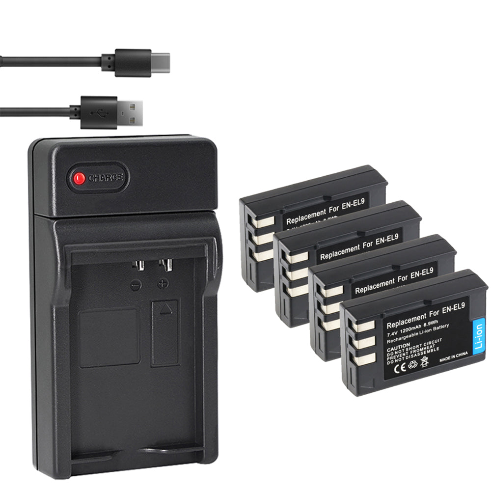 EN-EL9 EN EL9a Battery 2-Pack 2000mAh and USB Charger Compatible with Nikon D40, D40x, D60, D3000, D5000 Digital SLR Cameras