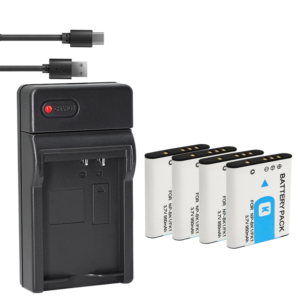 Battery (X2) & Slim USB Charger for Sony NP-BK1, NPBK1 and Cybershot DSC-W180, DSC-W190, DSC-W370, DSC-S750, DSC-S780, DSC-S950, DSC-S980, Webbie MHS-CM1 HD, MHS-PM1, MHS-PM5, Bloggie MHS-CM5