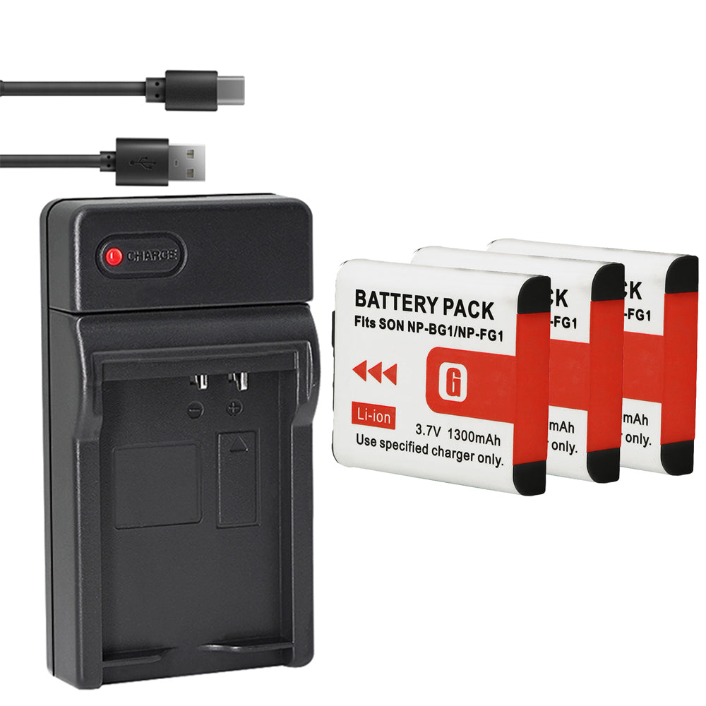 Battery X2 + Slim USB Charger for Sony NP-BG1 NP-FG1 Battery Sony Cybershot DSC-HX5V, DSC-HX9V, DSC-W30, DSC-W35, DSC-W50, DSC-W55, DSC-W70, DSC-W80, DSC-W290, DSC-H10, H20, H50, H55, H70, H90