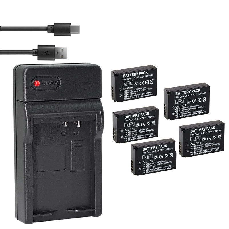 2-Pack of LP-E12 Batteries and USB Battery Charger for Canon EOS-M, EOS M2, EOS M10, EOS M50, EOS M50 Mark II, EOS M100, EOS M200, SX70 HS, Rebel SL1 Digital