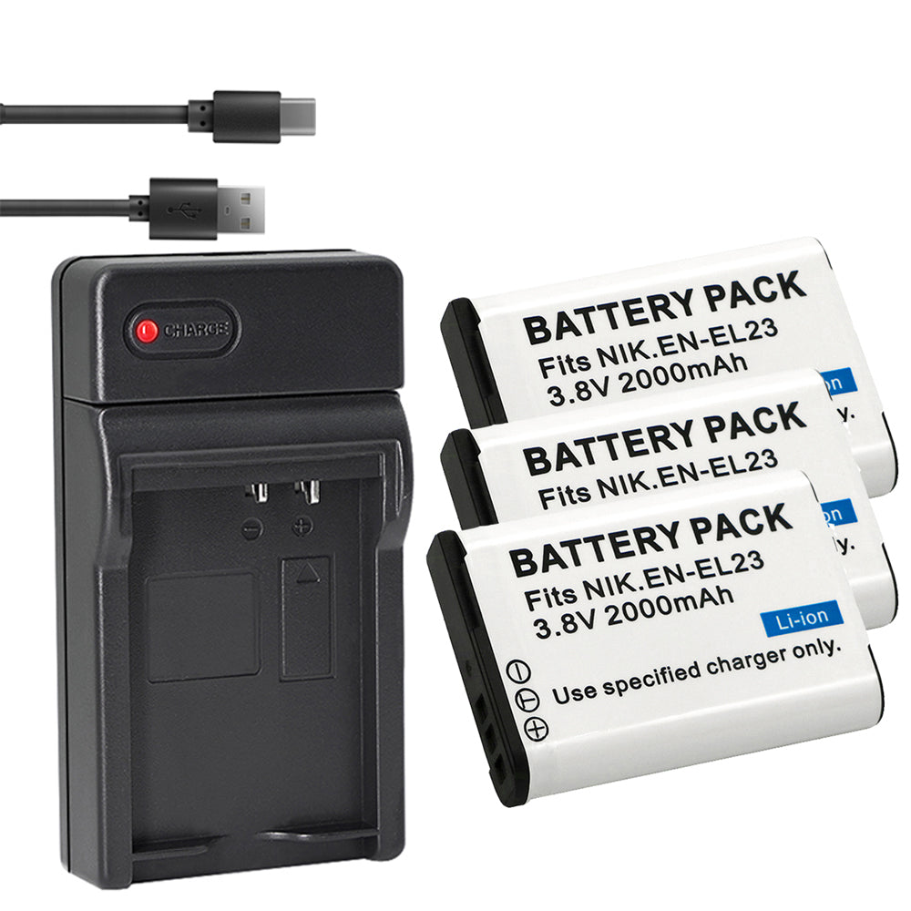 2 Pack of EN-EL23 Batteries and  Battery Charger for Nikon Coolpix B700, P900, P600, P610, S810c Digital Camera