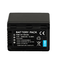 For Panasonic VW-VBK360 Battery Replacement SDR-S50K, SDR-S50N, SDR-S50P, SDR-S50PC 3580mAh Camera Batteries