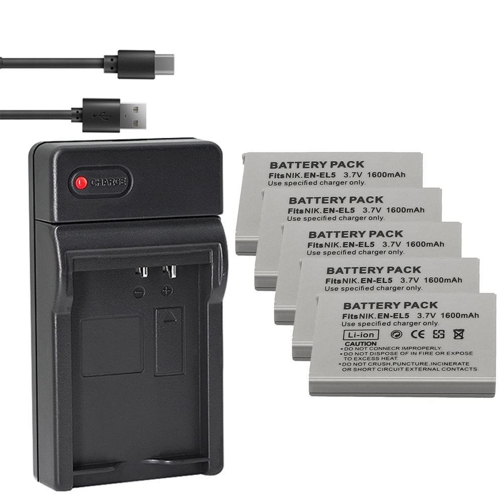 EN-EL5 Replacement Battery (2-Pack) and Charger Kit for Nikon EN-EL5 Coolpix P530, P520, P510, P100, P500, P5100, P5000, P6000, P90, P80 Cameras