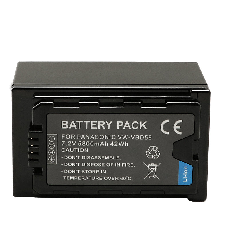 For Panasonic VW-VBD58 VBR59 Battery AG-VBR59, BGH1, HC-X1, HC-X1500, HC-X2000, AG-CX10, AG-CX350, AG-UX180, 5800mAh Camera Batteries