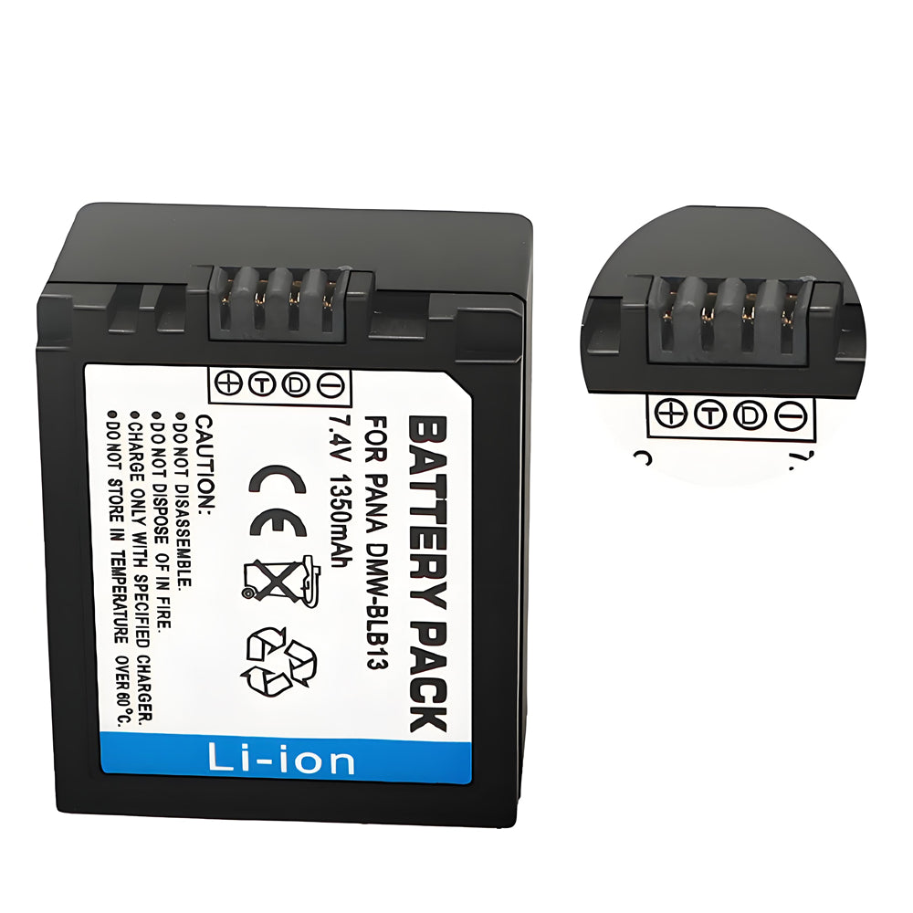 For Panasonic DMW-BLB13 Battery  Lumix DMC-G1, DMC-G2, DMC-G10, DMC-GF1, DMC-GH1 1350mAh Camera Batteries