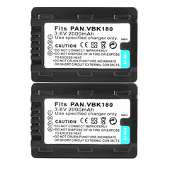 For Panasonic VW-VBK180 Battery Replacement SDR-S50K, SDR-S50N, SDR-S50P, SDR-S50PC 2000mAh Camerabatteries