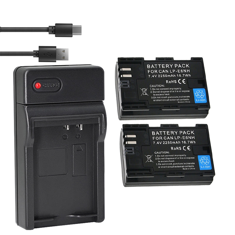 2-Pack of LP-E6NH Batteries and Battery Charger for Canon EOS R, 90D, 60D, 70D, 80D, 5D II, III, IV, 6D, 7D, 7D Mark II, XC10, XC15 Cameras