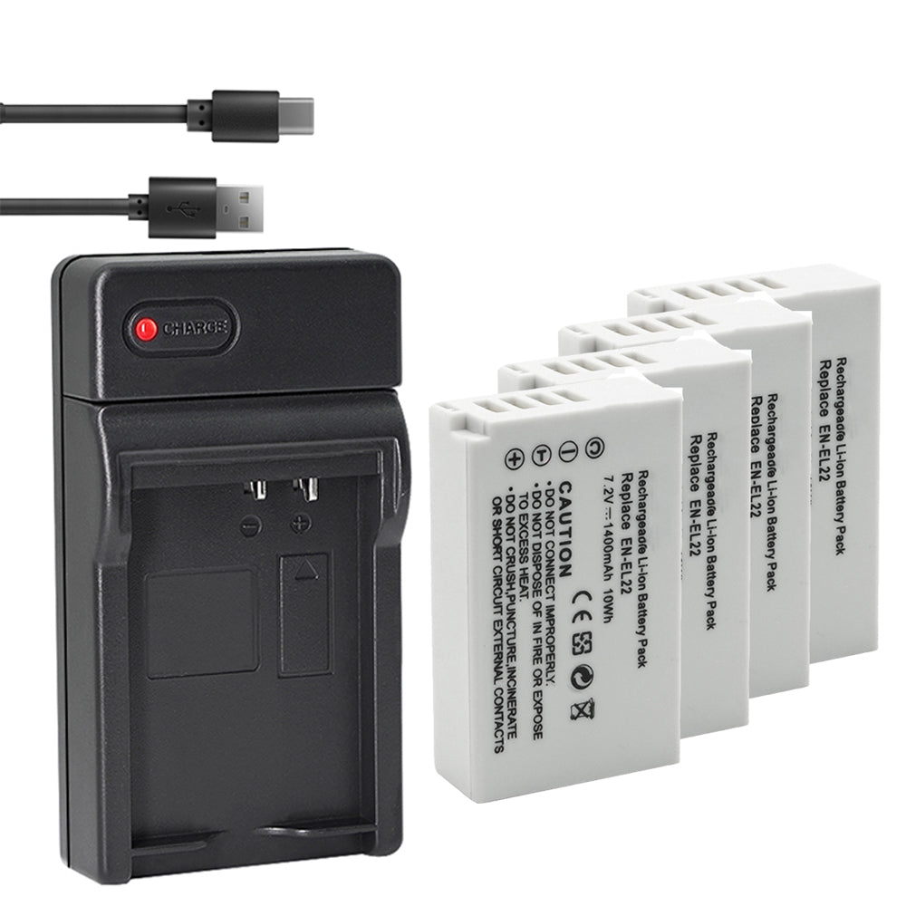 Battery and USB Charger Compatible with Nikon EN-EL22 Battery MH-29 Charger, Nikon 1 J4 Digital Camera, Nikon 1J4 Digital Camera, Nikon 1 S2 Digital Camera, Nikon 1S2 Digital Camera