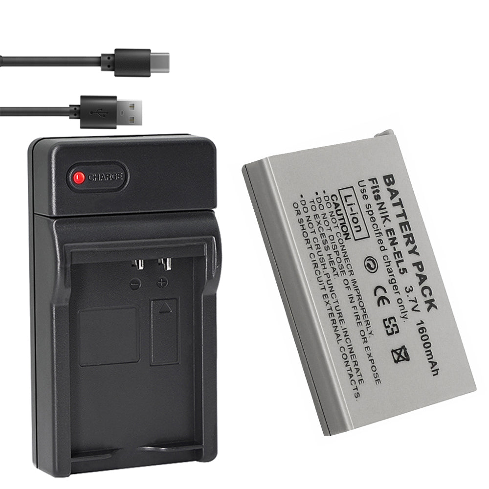 EN-EL5 Replacement Battery (2-Pack) and Charger Kit for Nikon EN-EL5 Coolpix P530, P520, P510, P100, P500, P5100, P5000, P6000, P90, P80 Cameras