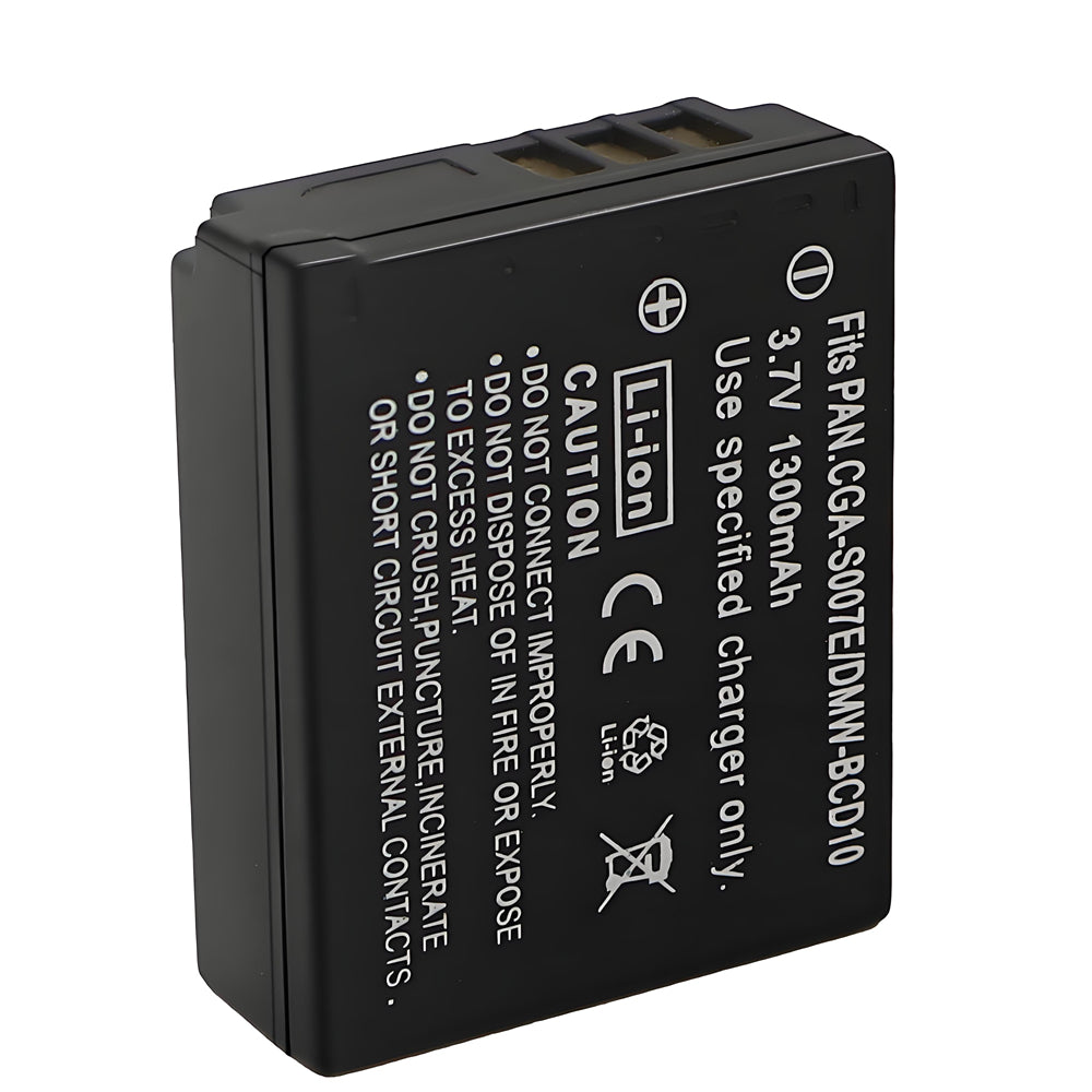 For Panasonic CGA-S007 Battery DMC-TZ1, DMC-TZ2, DMC-TZ3, DMC-TZ4, DMC-TZ5, DMC-TZ11 1300mAh Camera Batteries