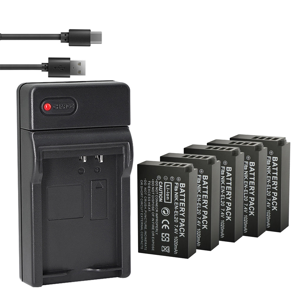 ENEL20, EN-EL20a Batteries and USB Battery Charger for Nikon Coolpix P950, P1000, DL24-500, Coolpix A, 1 AW1, 1 J1, 1 J2, 1 J3, 1 S1, 1 V3 Digital Camera