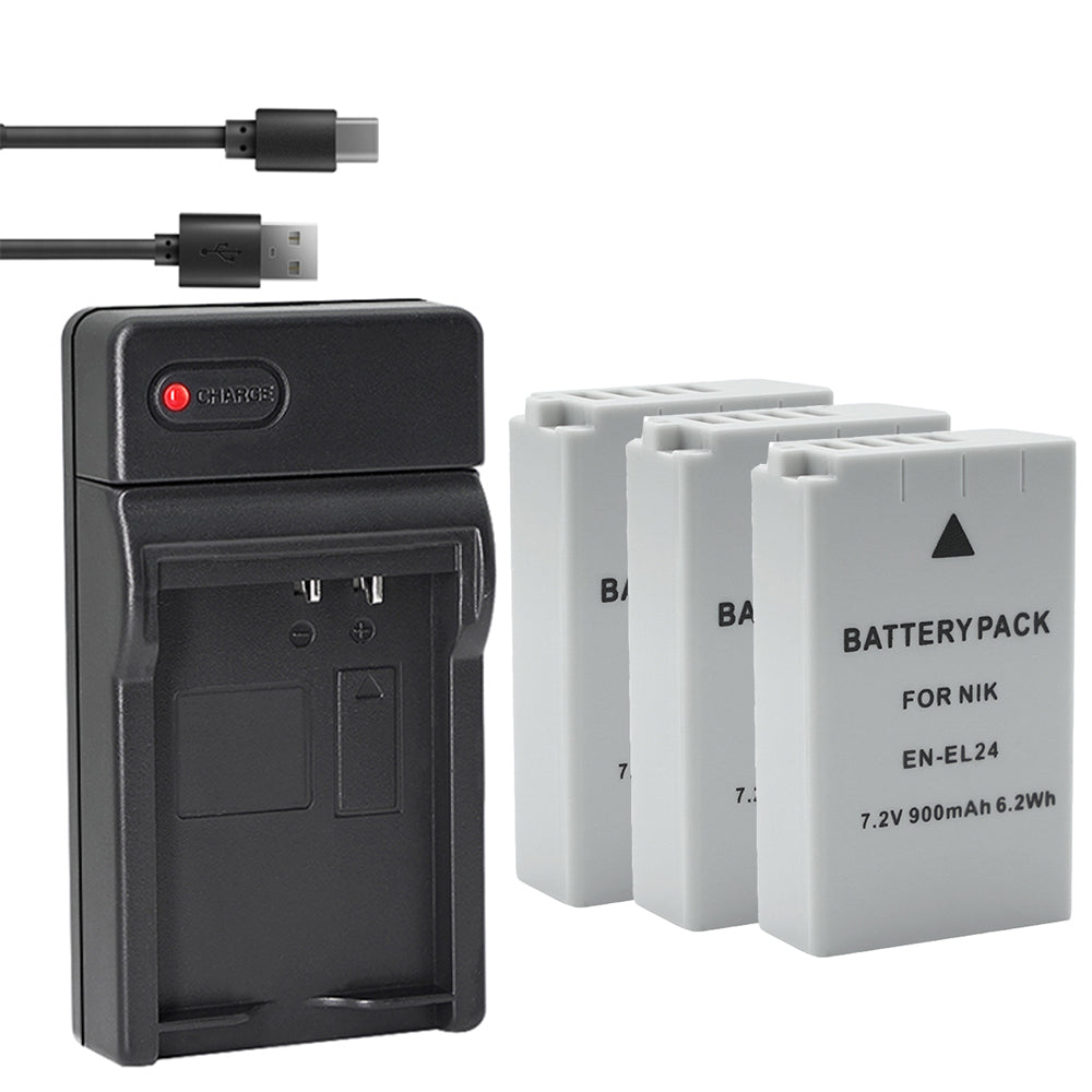 Battery and  USB Charger Compatible with Nikon EN-EL24 ENEL24 EN-EL24a ENEL24a Battery, Nikon MH-31 Charger, Nikon 1 J5 1J5, Nikon DL18-50 DL1850, Nikon DL24-85 DL2485 Digital Camera