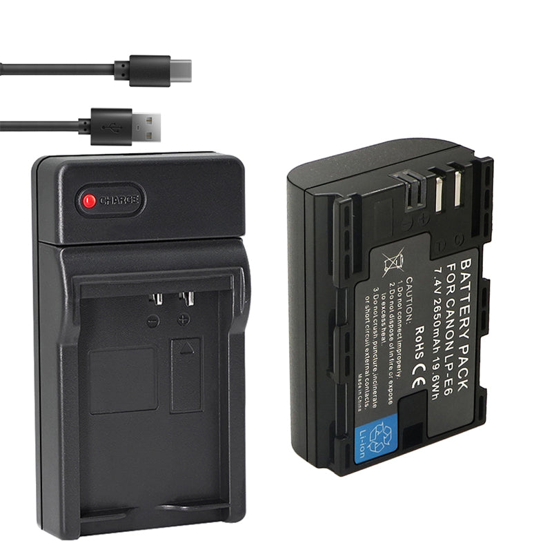2-Pack of LP-E6N Batteries and Battery Charger for Canon EOS R, 90D, 60D, 70D, 80D, 5D II, III, IV, 6D, 7D, 7D Mark II, XC10, XC15 Cameras