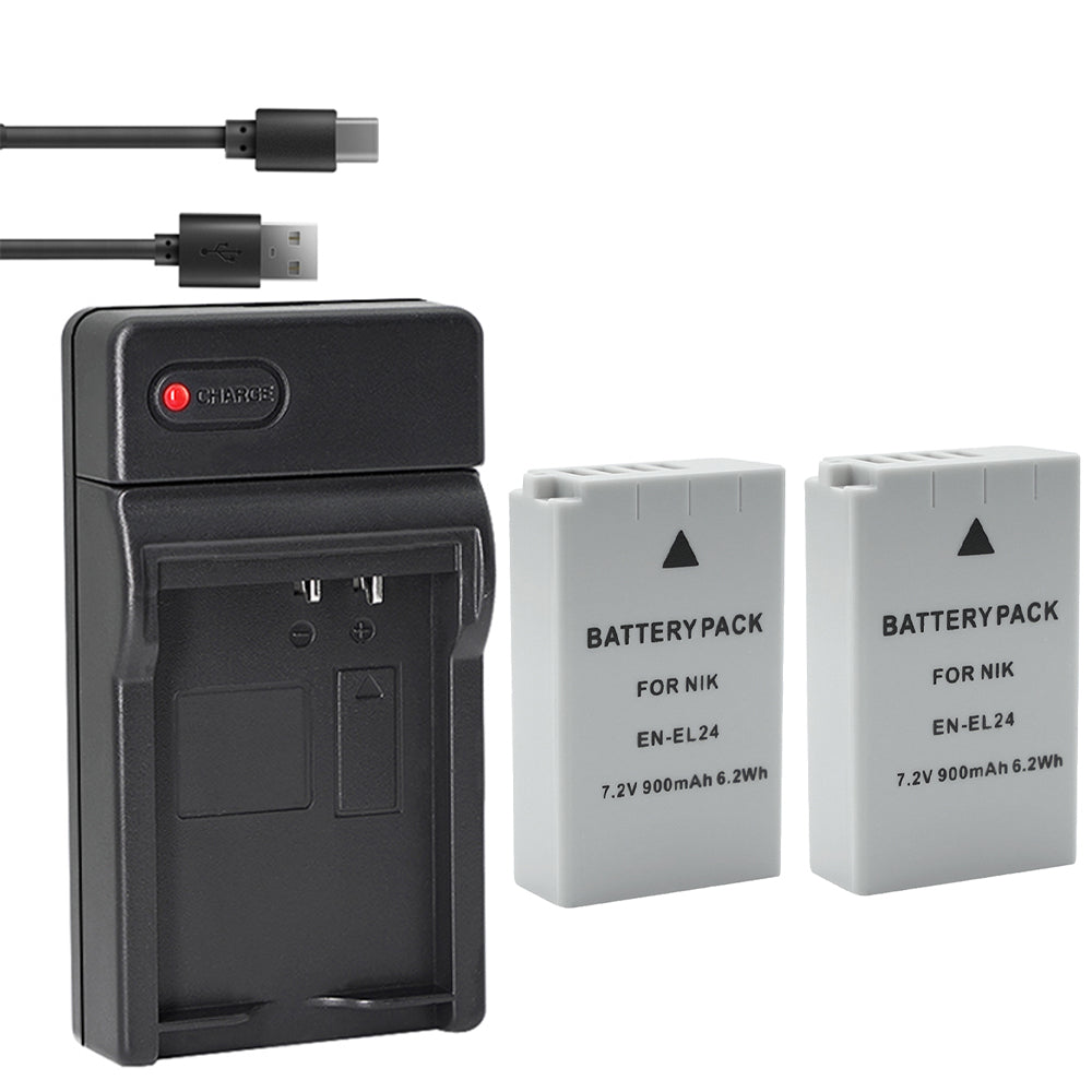 Battery and  USB Charger Compatible with Nikon EN-EL24 ENEL24 EN-EL24a ENEL24a Battery, Nikon MH-31 Charger, Nikon 1 J5 1J5, Nikon DL18-50 DL1850, Nikon DL24-85 DL2485 Digital Camera