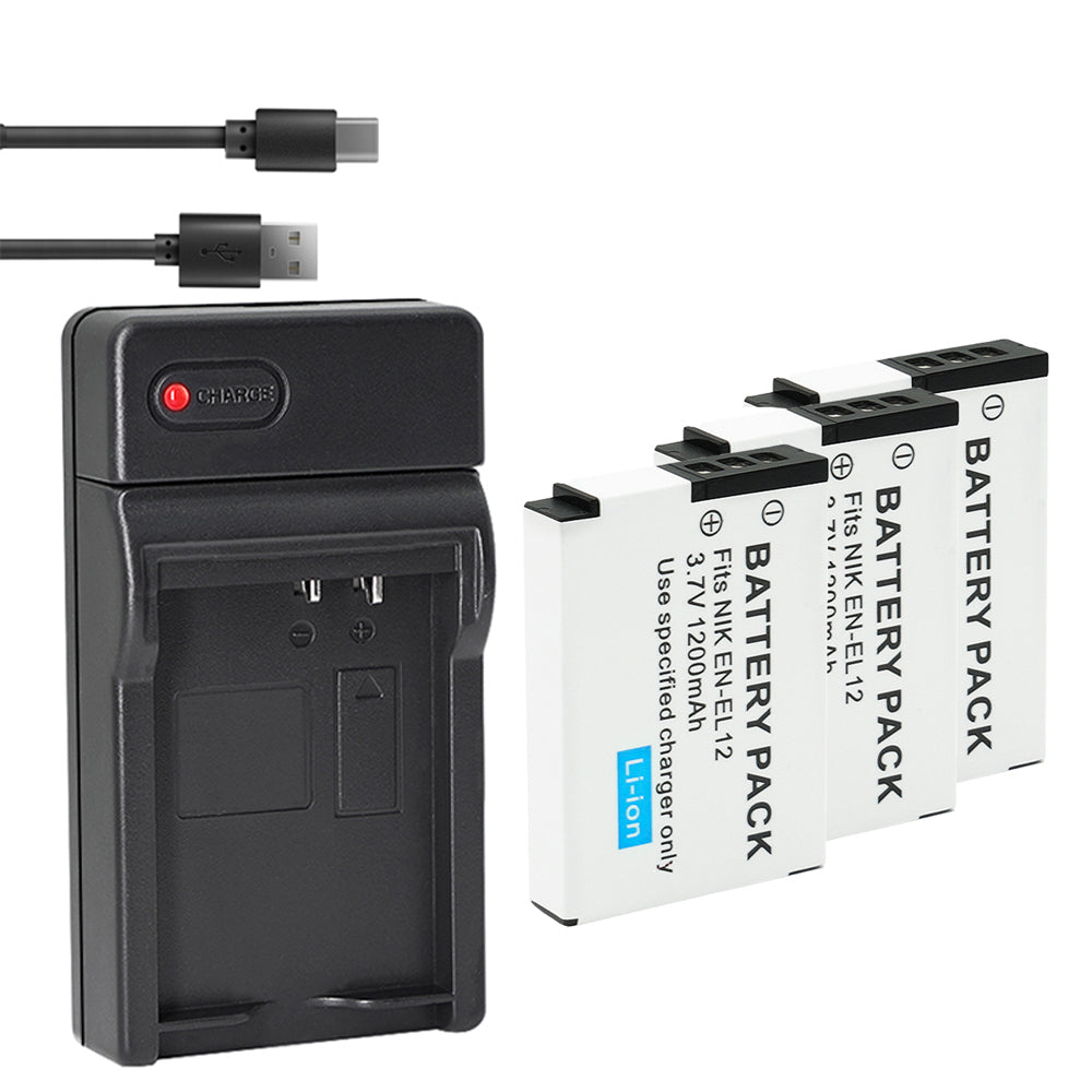 Battery (X2) & LCD Slim USB Charger for EN-EL12, ENEL12, MH-65 Coolpix S9900, S9700, AW120, S9500, AW110, S70, S9600, S6300, S6200, S8100, S9100, S800c, S31 Digital Cameras + More
