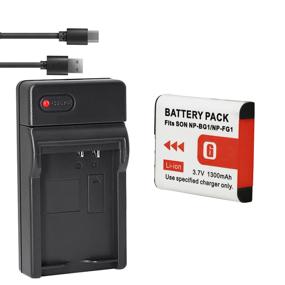 Battery X2 + Slim USB Charger for Sony NP-BG1 NP-FG1 Battery Sony Cybershot DSC-HX5V, DSC-HX9V, DSC-W30, DSC-W35, DSC-W50, DSC-W55, DSC-W70, DSC-W80, DSC-W290, DSC-H10, H20, H50, H55, H70, H90