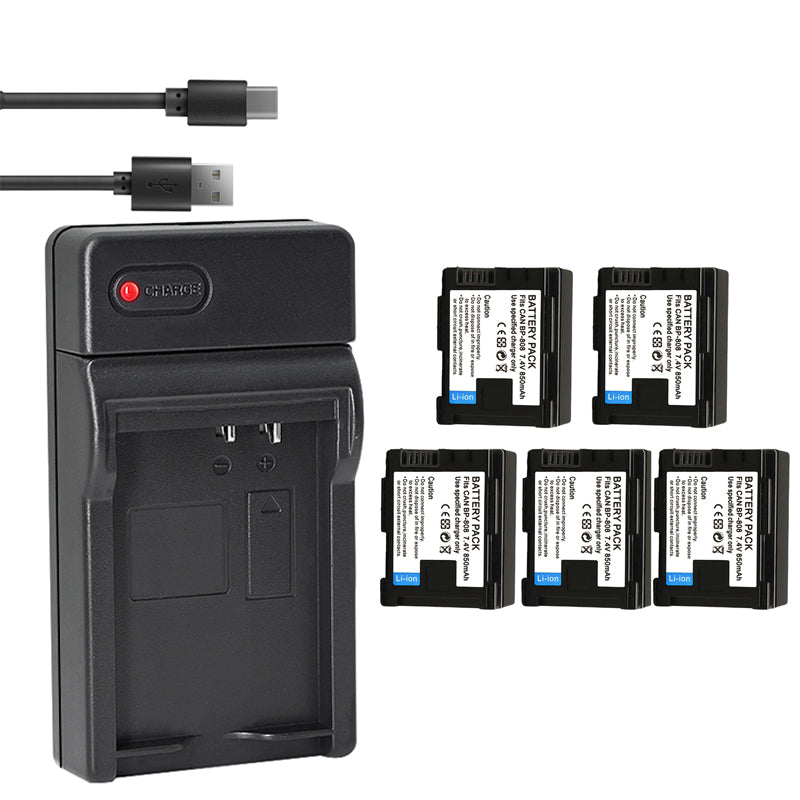 1-Pack BP-808 BP808 Battery and USB Wall Charger Compatible with Canon BP-809 BP-819 BP-827 Battery, Canon CG-800 Charger, Canon VIXIA HG20 VIXIA HG21 VIXIA HG30, XA10, XA10 HD Cameras