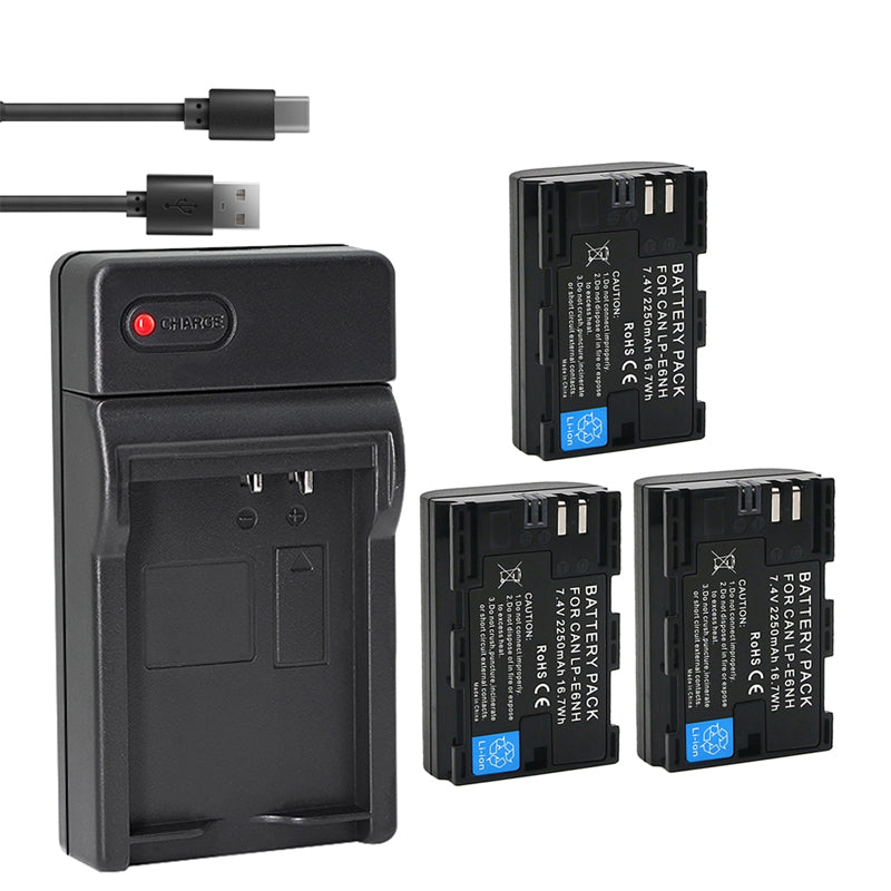 2-Pack of LP-E6NH Batteries and Battery Charger for Canon EOS R, 90D, 60D, 70D, 80D, 5D II, III, IV, 6D, 7D, 7D Mark II, XC10, XC15 Cameras