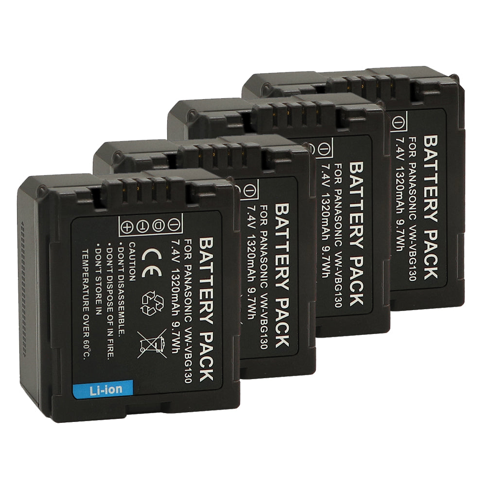 For Panasonic VW-VBG130 Battery Replacement Lumix DMC-L10, HDC-HS250, HDC-HS300, HDC-HS700, HDC-SD10, HDC-SD600, HDC-SD700, HDC-SDT750, HDC-TM10, HDC-TM15 1320mAh Camera Batteries