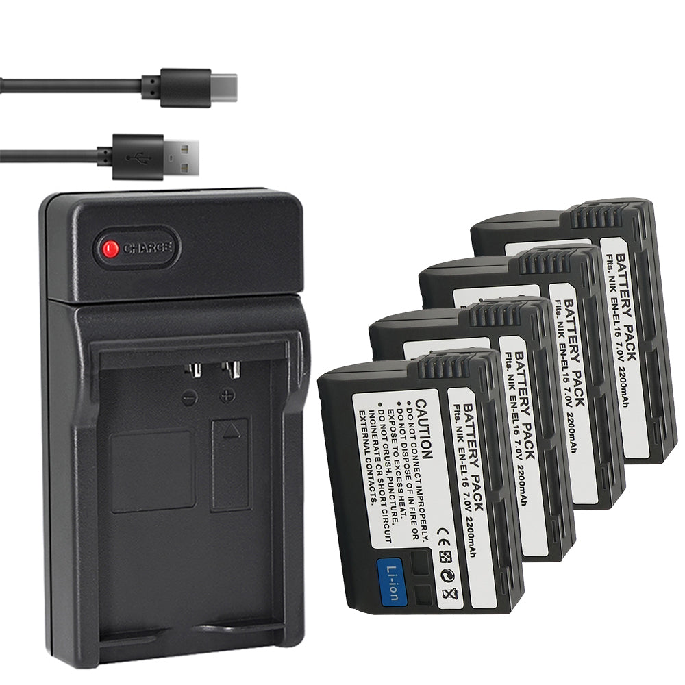 EN-EL15a EN-EL15b EN-EL15c Battery and USB Charger Compatible with Nikon D780, Z6, Z7, D850, D810, D810A, D800, D800E, D7500, D7200, D7100, D7000, D750, D810, D610, D600, 1v1 Cameras