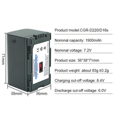 For Panasonic D16S/D220 CGR-D28 Battery  Cga Cgr-d08 D16 D08s D16s D28s 1900mAh Camera Batteries
