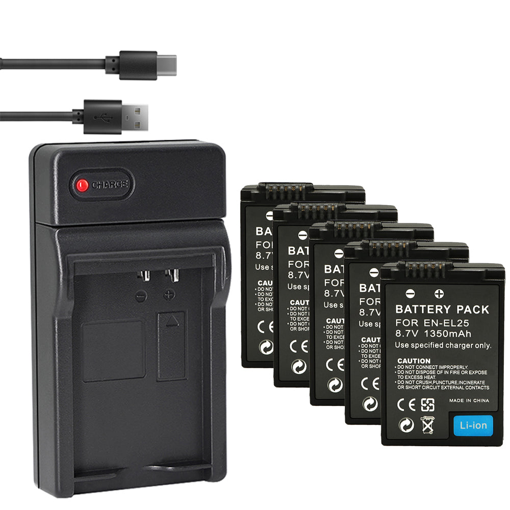 EN-EL25 Replacement Battery and USB Charger Set, 2 Pack 1350mah Batteries and Channel Type C USB Charger, Compatible with Nikon Z30 Z50 ZFC Camera 4241 EN-EL25 Battery MH-32 Charger