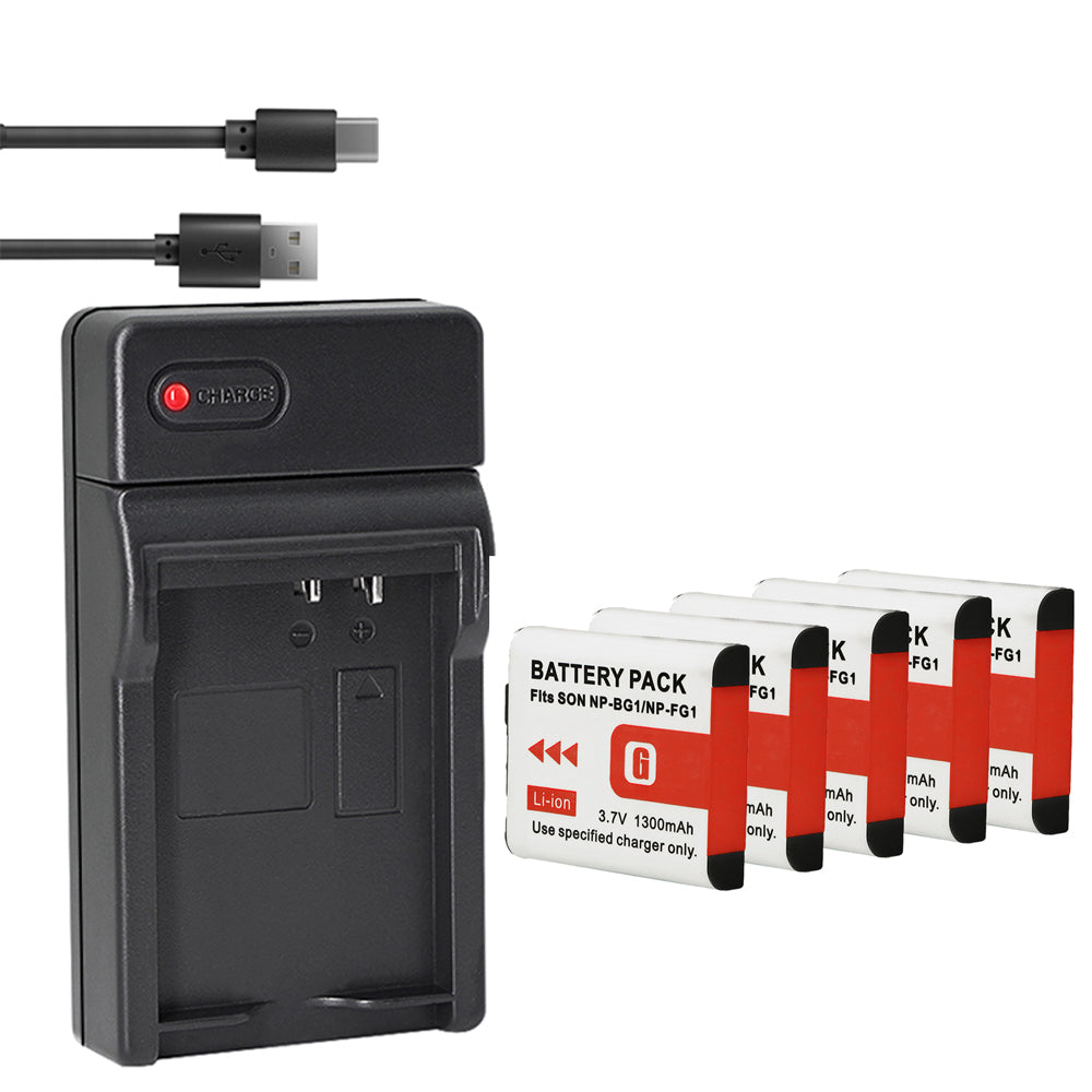 Battery X2 + Slim USB Charger for Sony NP-BG1 NP-FG1 Battery Sony Cybershot DSC-HX5V, DSC-HX9V, DSC-W30, DSC-W35, DSC-W50, DSC-W55, DSC-W70, DSC-W80, DSC-W290, DSC-H10, H20, H50, H55, H70, H90