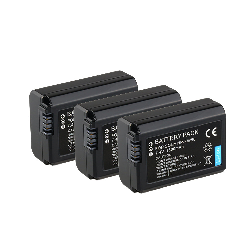 For Sony NP-FW50 Battery ZV-E10, Alpha A6500, A6300, A6000, A7s, A7, 1500mAh Camera Batteries