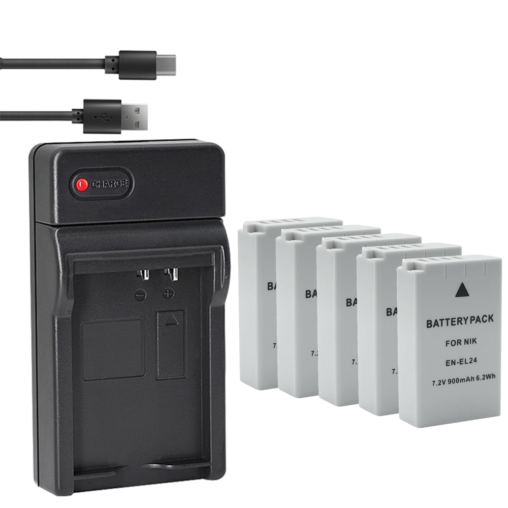 Battery and  USB Charger Compatible with Nikon EN-EL24 ENEL24 EN-EL24a ENEL24a Battery, Nikon MH-31 Charger, Nikon 1 J5 1J5, Nikon DL18-50 DL1850, Nikon DL24-85 DL2485 Digital Camera