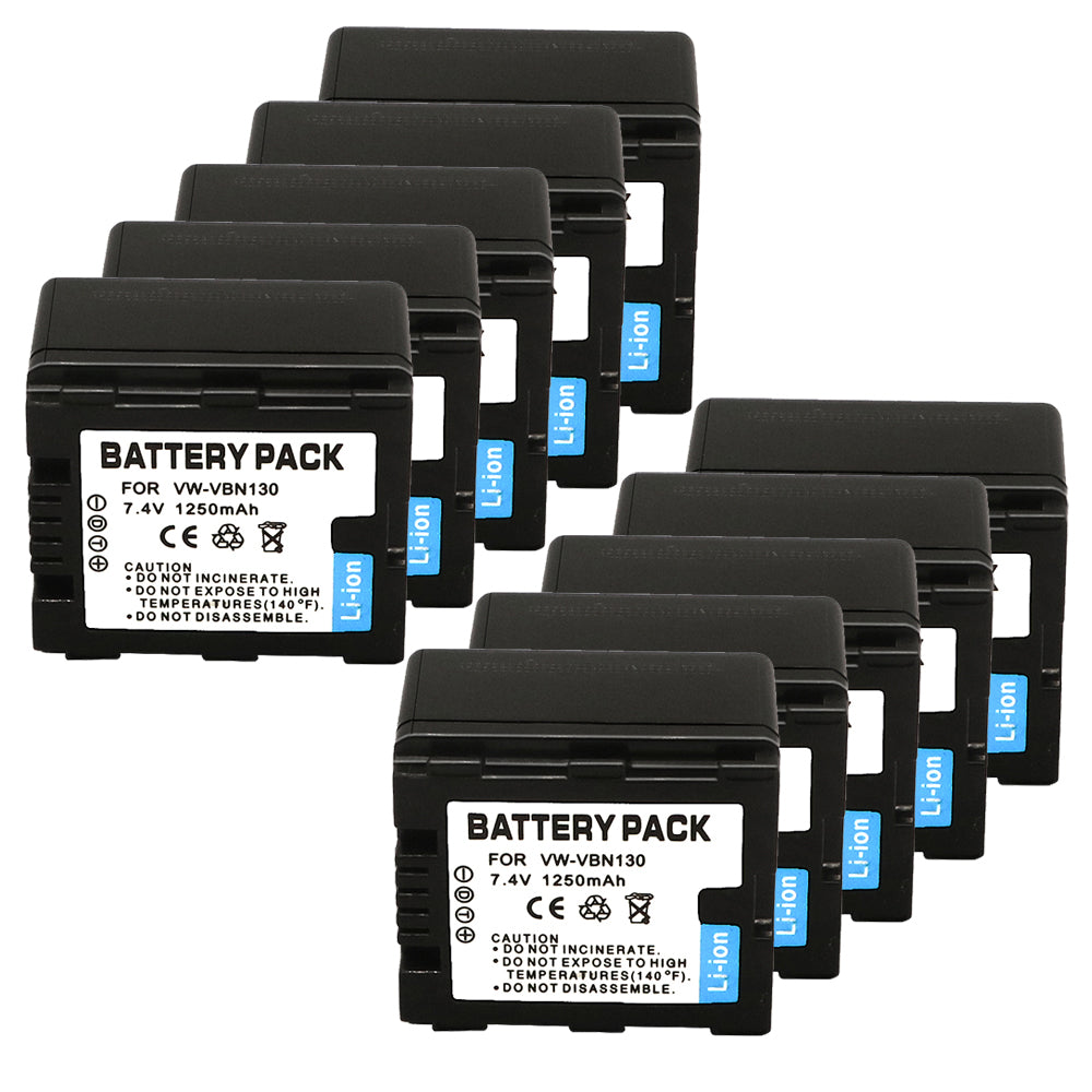 For Panasonic VW-VBN130 Battery Replacement HC-X910, HC-X920, HC-X920M, HDC-HS900, HDC-HS900GK, HDC-HS900GK-3D, HDC-HS900K, HDC-SD800, HDC-SD800GK 1250mAh Camera Batteries