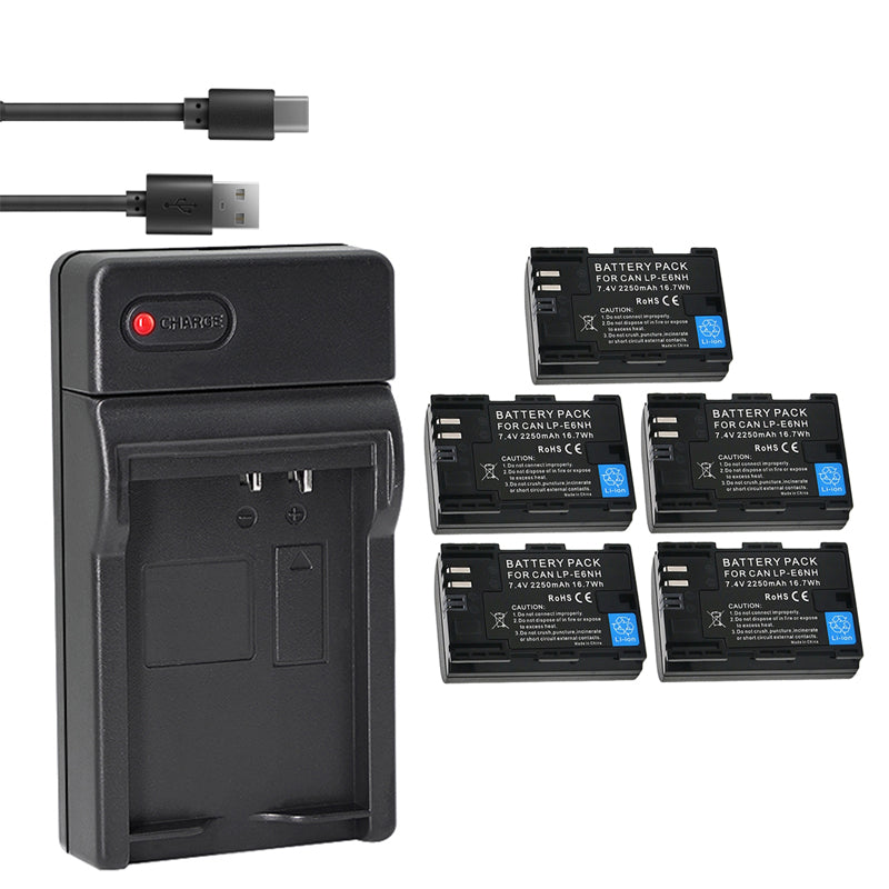 2-Pack of LP-E6NH Batteries and Battery Charger for Canon EOS R, 90D, 60D, 70D, 80D, 5D II, III, IV, 6D, 7D, 7D Mark II, XC10, XC15 Cameras