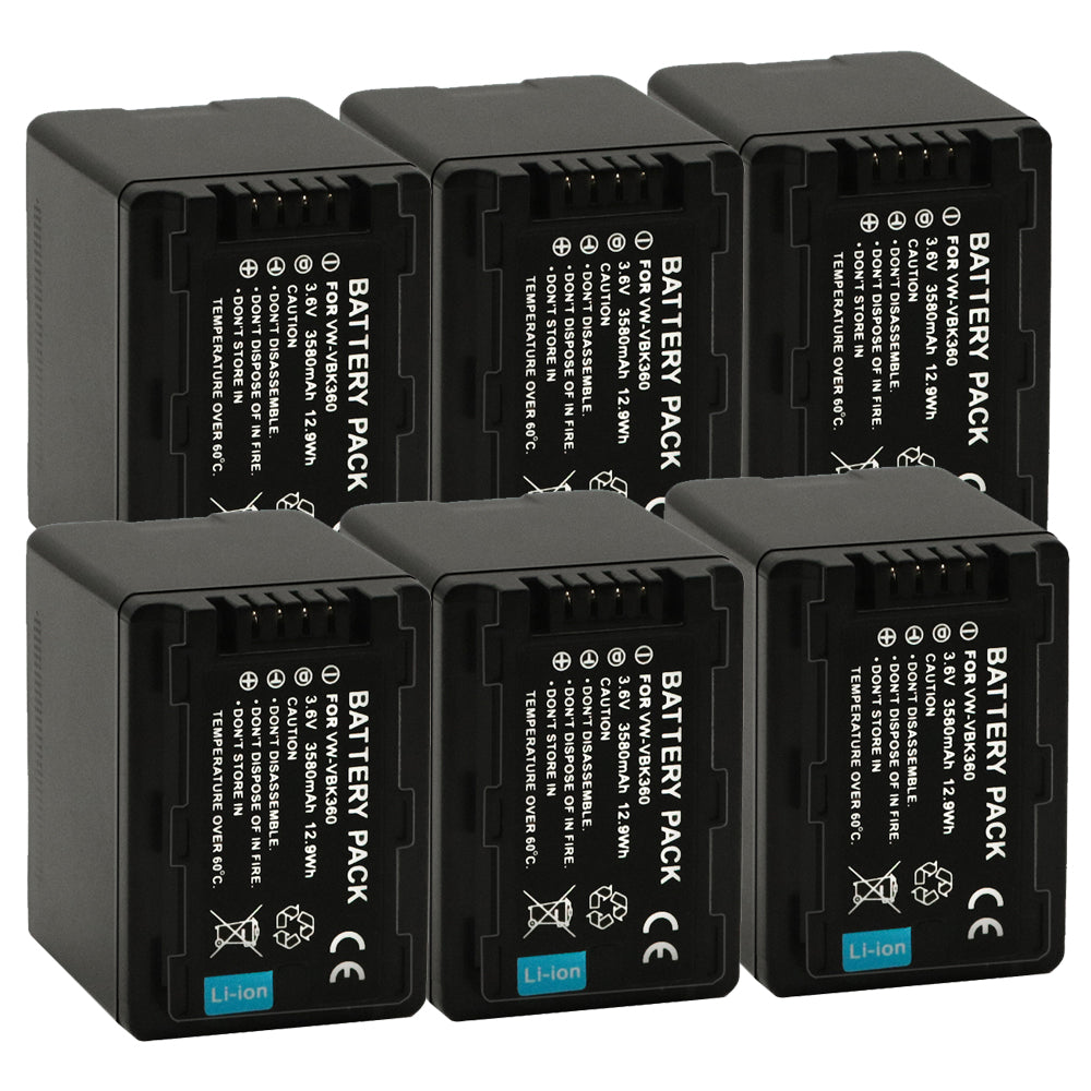 For Panasonic VW-VBK360 Battery Replacement SDR-S50K, SDR-S50N, SDR-S50P, SDR-S50PC 3580mAh Camera Batteries