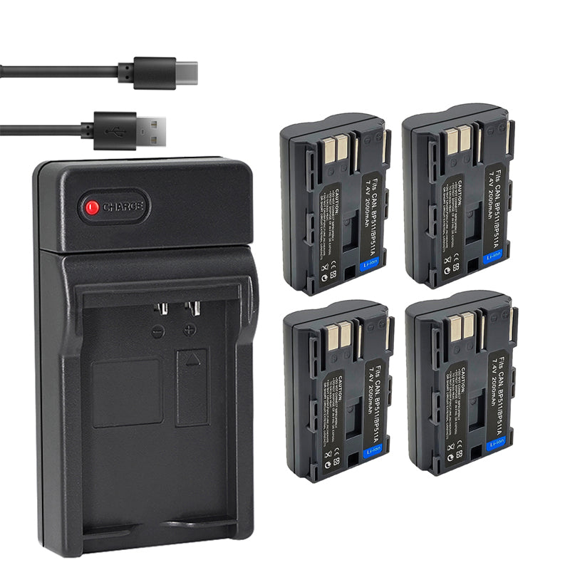 BP-511 BP-511a Battery 2-Pack 2000mAh and USB Charger for Canon EOS 5D 10D 20D 20Da 30D 40D 50D 300D D30 D60 and More Camera