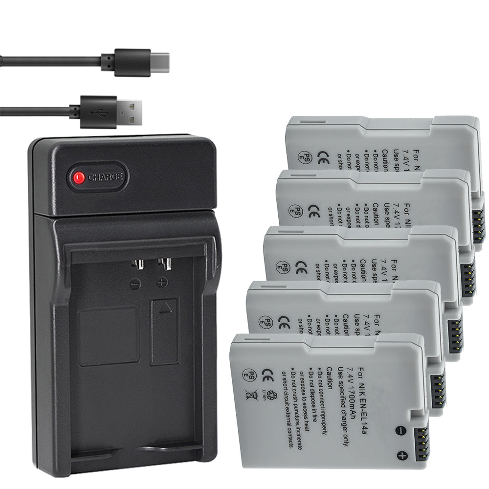 EN-EL14 / EN-EL14a Battery Packs and Rapid USB Charger for Nikon D3100 D3200 D3300 D3400 D3500 D5100 D5200 D5300 D5500 D5600 DF Coolpix P7000 P7100 P7700 P7800 Cameras
