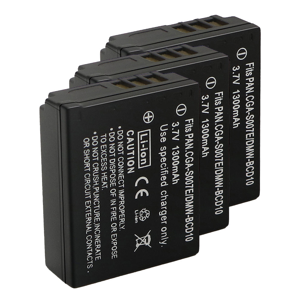 For Panasonic CGA-S007 Battery DMC-TZ1, DMC-TZ2, DMC-TZ3, DMC-TZ4, DMC-TZ5, DMC-TZ11 1300mAh Camera Batteries
