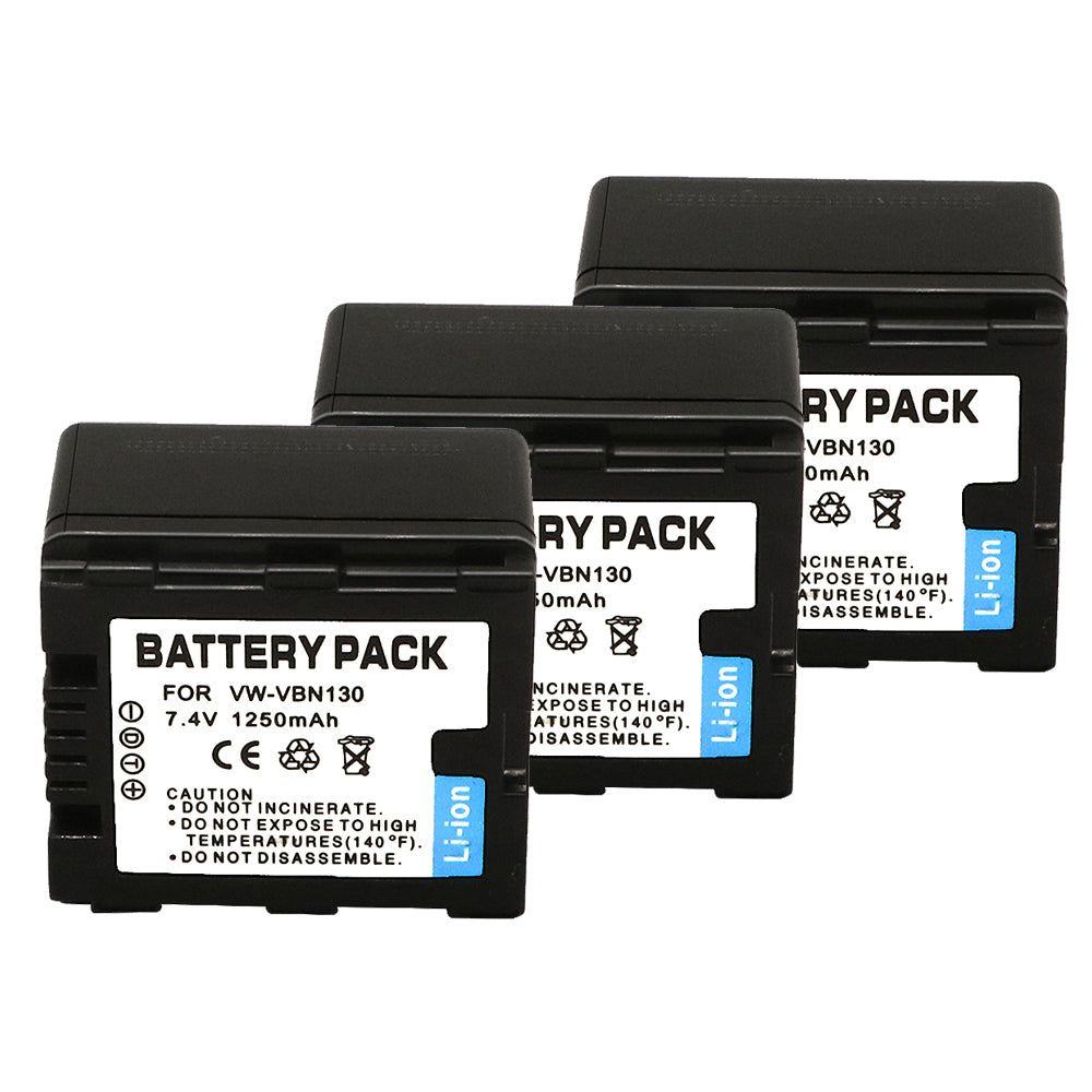 For Panasonic VW-VBN130 Battery Replacement HC-X910, HC-X920, HC-X920M, HDC-HS900, HDC-HS900GK, HDC-HS900GK-3D, HDC-HS900K, HDC-SD800, HDC-SD800GK 1250mAh Camera Batteries