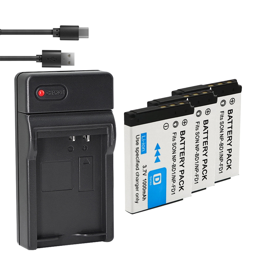 1-Pack Battery and USB Charger Replacement for Sony NP-BD1 FD1 Battery, Sony BC-CSD BC-CS3 Charger, Sony Cyber-shot DSC-TX1, Cyber-shot DSC-G3, Cyber-shot DSC-T2, Cyber-shot DSC-T70 Cameras