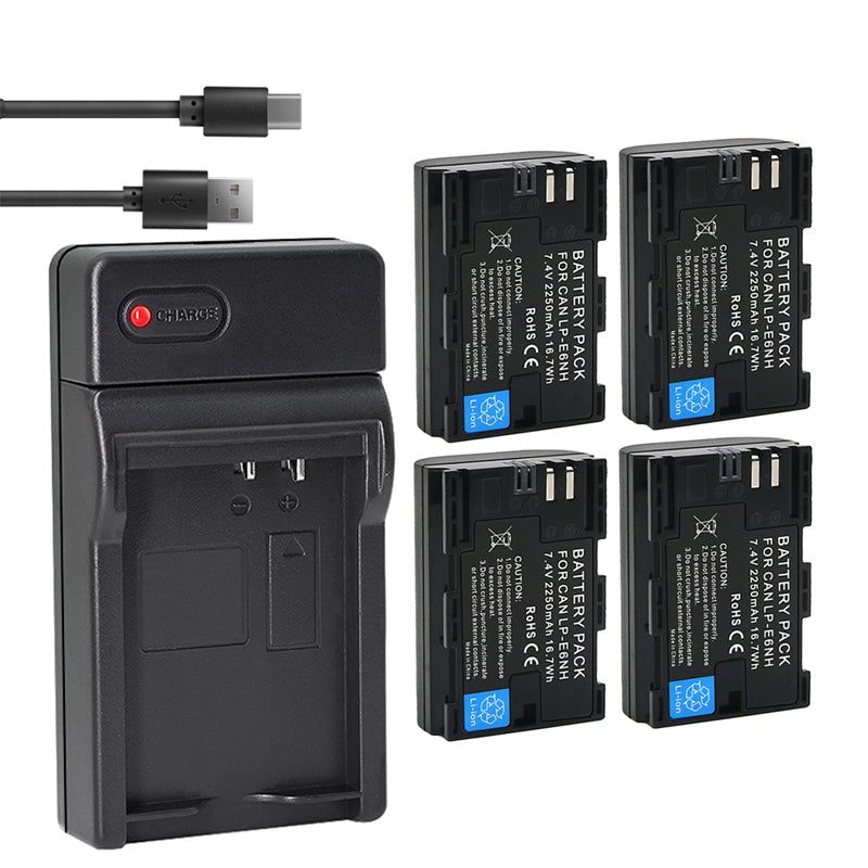 2-Pack of LP-E6NH Batteries and Battery Charger for Canon EOS R, 90D, 60D, 70D, 80D, 5D II, III, IV, 6D, 7D, 7D Mark II, XC10, XC15 Cameras