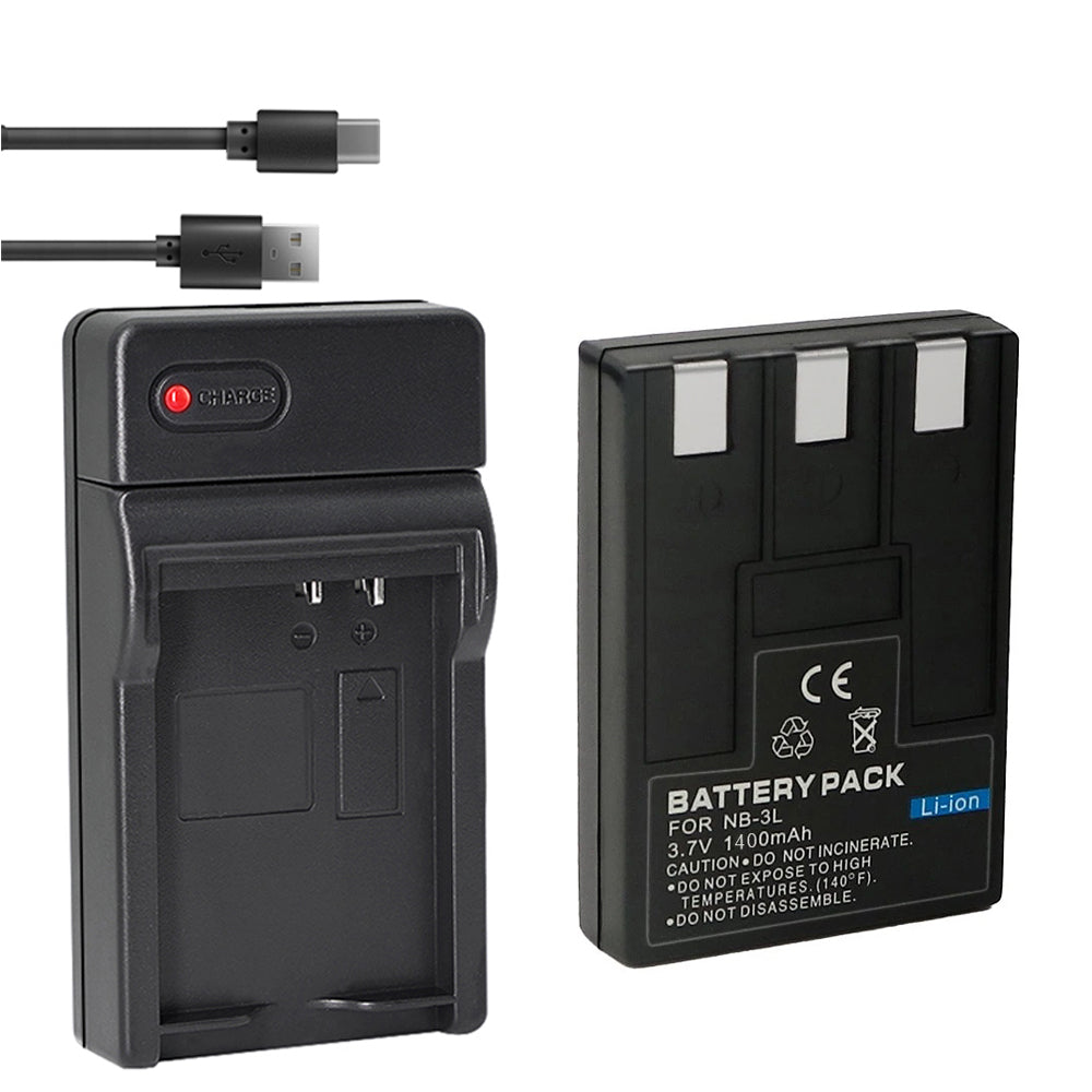 Battery (2-Pack) +Charger  for Canon NB-3L and PowerShot SD10, SD100, SD110, SD20, SD500, SD550, Digital IXUS 700, 750, I5, Digital 30, 30a, 600, 700, D30, D30a, D53Z, IXY Digital L, IXY Digital L2