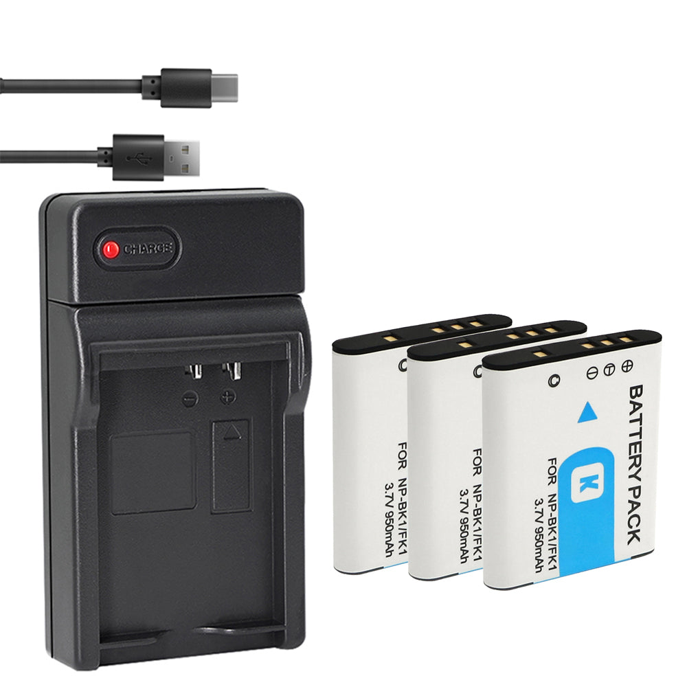 Battery (X2) & Slim USB Charger for Sony NP-BK1, NPBK1 and Cybershot DSC-W180, DSC-W190, DSC-W370, DSC-S750, DSC-S780, DSC-S950, DSC-S980, Webbie MHS-CM1 HD, MHS-PM1, MHS-PM5, Bloggie MHS-CM5
