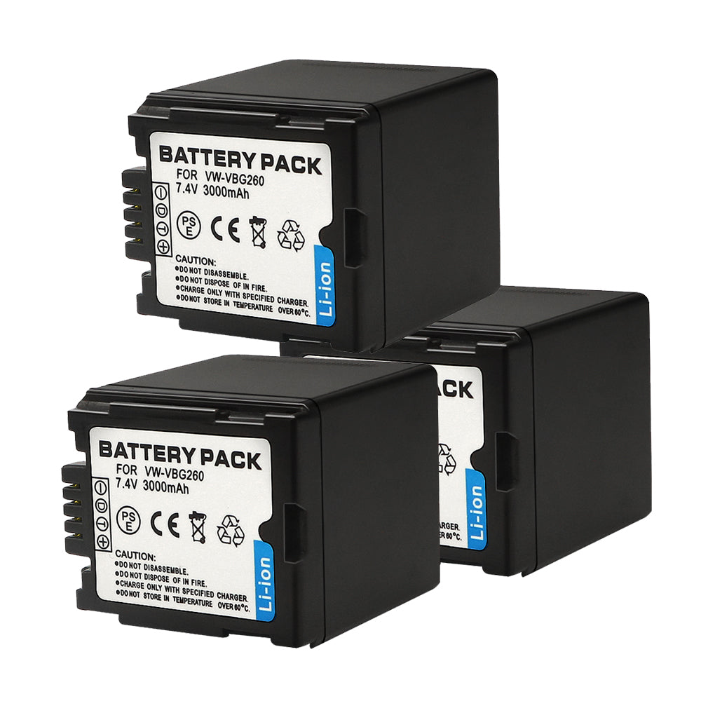 For Panasonic VW-VBG260 Battery Replacement  VW-VBG070, VW-VBG130, VW-VBG130-K, VW-VBG130PPK, VW-VBG260, VW-VBG260-K, VW-VBG260PPK, DMW-BLA13, DMW-BLA13A  3000mAh Camera Batteries