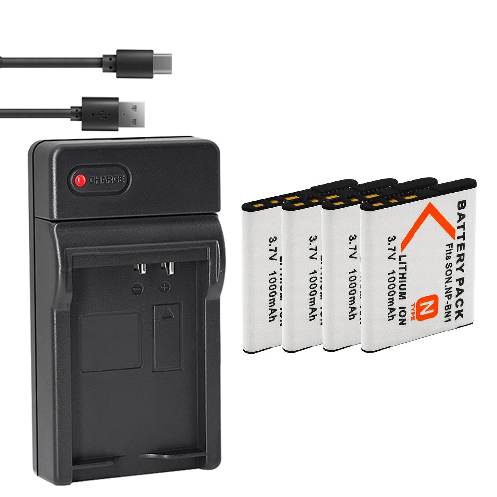 Battery (X2) & LCD Slim USB Charger for Sony NP-BN1 NPBN1 BC-CSN and Cyber-Shot DSC-QX10 QX30 QX100 DSC-TF1 DSC-TX10 TX20 TX30 DSC-W530 DSC-W570 DSC-W650 DSC-W800 DSC-W830 Digital Camera +More