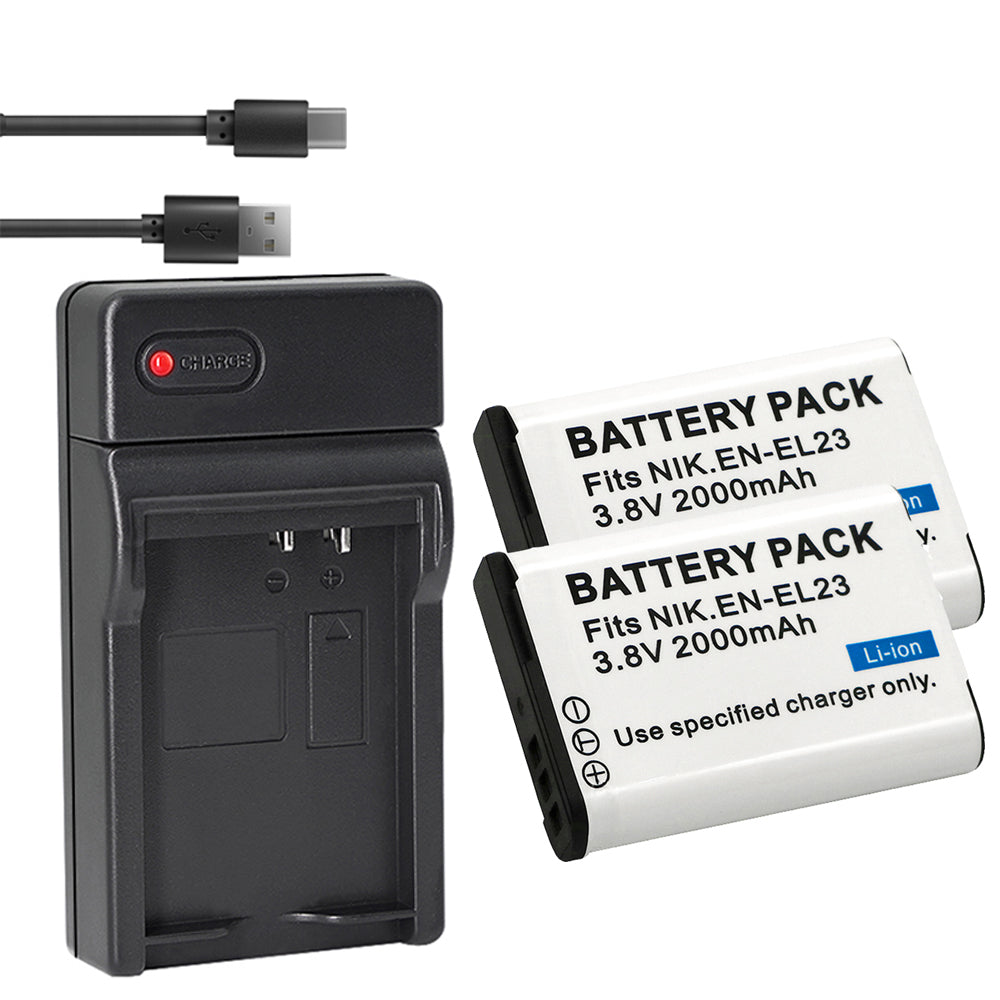 2 Pack of EN-EL23 Batteries and  Battery Charger for Nikon Coolpix B700, P900, P600, P610, S810c Digital Camera