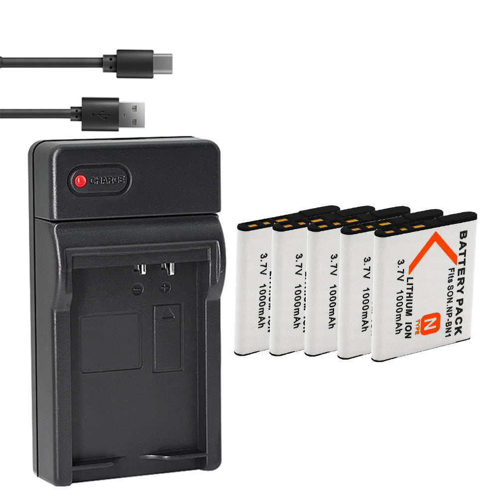 Battery (X2) & LCD Slim USB Charger for Sony NP-BN1 NPBN1 BC-CSN and Cyber-Shot DSC-QX10 QX30 QX100 DSC-TF1 DSC-TX10 TX20 TX30 DSC-W530 DSC-W570 DSC-W650 DSC-W800 DSC-W830 Digital Camera +More