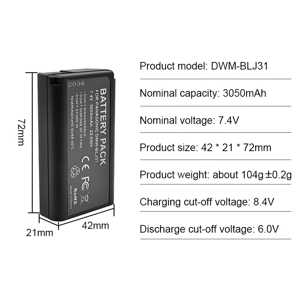 For Panasonic DMW-BLJ31 Battery Lumix DC-S1, DC-S1H, S1R, DMW-BGS1R 3050mAh Digital Camera Batteries