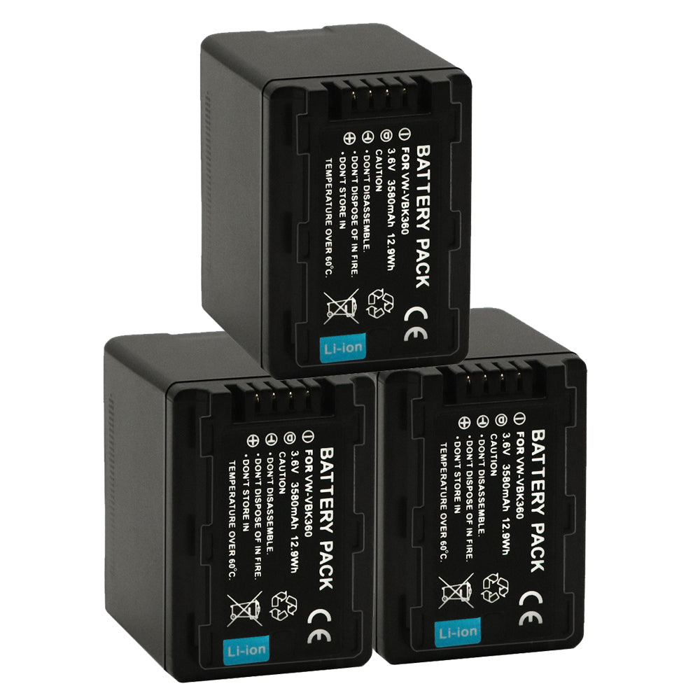 For Panasonic VW-VBK360 Battery Replacement SDR-S50K, SDR-S50N, SDR-S50P, SDR-S50PC 3580mAh Camera Batteries