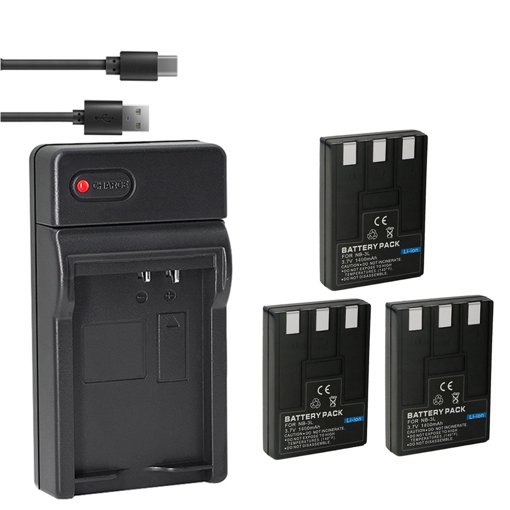 Battery (2-Pack) +Charger  for Canon NB-3L and PowerShot SD10, SD100, SD110, SD20, SD500, SD550, Digital IXUS 700, 750, I5, Digital 30, 30a, 600, 700, D30, D30a, D53Z, IXY Digital L, IXY Digital L2