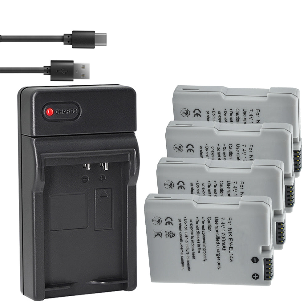 EN-EL14 / EN-EL14a Battery Packs and Rapid USB Charger for Nikon D3100 D3200 D3300 D3400 D3500 D5100 D5200 D5300 D5500 D5600 DF Coolpix P7000 P7100 P7700 P7800 Cameras